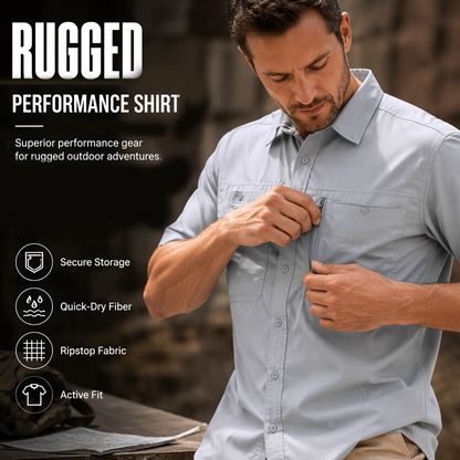 🏔️ 40 % RABATT! 👕 Kurzarm-Wanderhemd für Herren – Hochdichtes Ripstop-Gewebe – Reiß- und knitterfest für Outdoor-Aktivitäten
