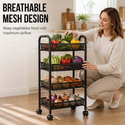 🛒 50% RABATT! 🏠 Rollbarer Mehrzweck-Aufbewahrungswagen – 3/4 Ebenen, Metallgitter & mobil – Platzsparend & vielseitig für Küche, Bad & Büro ✨