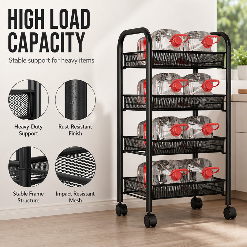 🛒 50% RABATT! 🏠 Rollbarer Mehrzweck-Aufbewahrungswagen – 3/4 Ebenen, Metallgitter & mobil – Platzsparend & vielseitig für Küche, Bad & Büro ✨