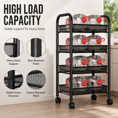 🛒 50% RABATT! 🏠 Rollbarer Mehrzweck-Aufbewahrungswagen – 3/4 Ebenen, Metallgitter & mobil – Platzsparend & vielseitig für Küche, Bad & Büro ✨