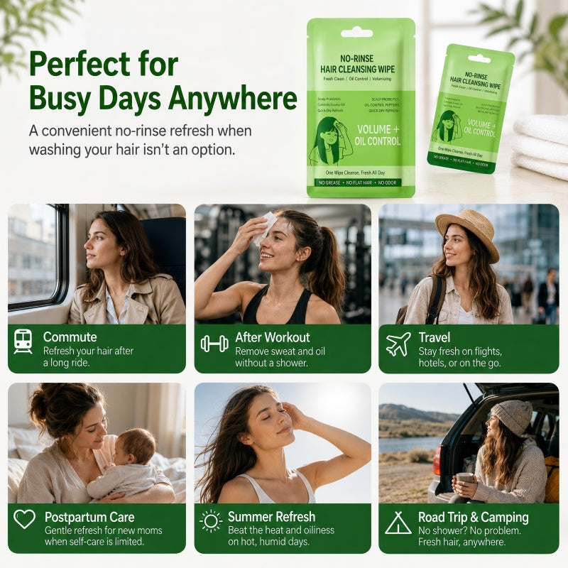 Tragbare, wasserlose Haarreinigungstücher