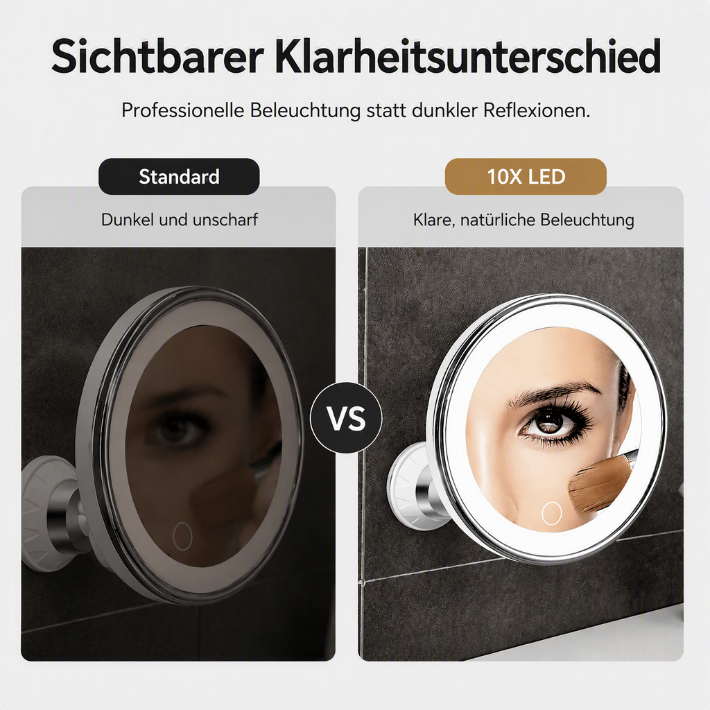 💄✨10‑fach vergrößernder Schminkspiegel｜LED‑Beleuchtung & Saugnapf‑Befestigung für perfektes Make‑up