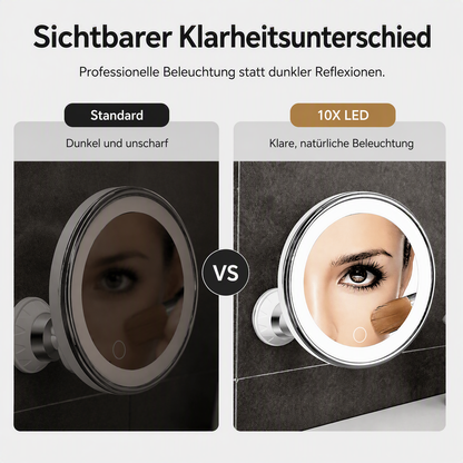 💄✨10‑fach vergrößernder Schminkspiegel｜LED‑Beleuchtung & Saugnapf‑Befestigung für perfektes Make‑up