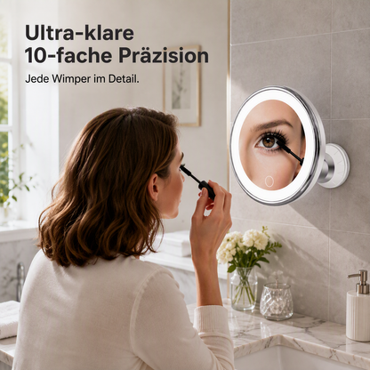 💄✨10‑fach vergrößernder Schminkspiegel｜LED‑Beleuchtung & Saugnapf‑Befestigung für perfektes Make‑up