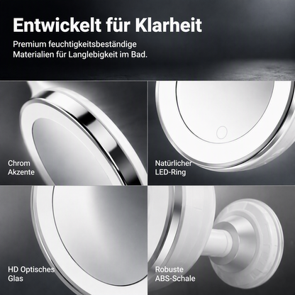 💄✨10‑fach vergrößernder Schminkspiegel｜LED‑Beleuchtung & Saugnapf‑Befestigung für perfektes Make‑up