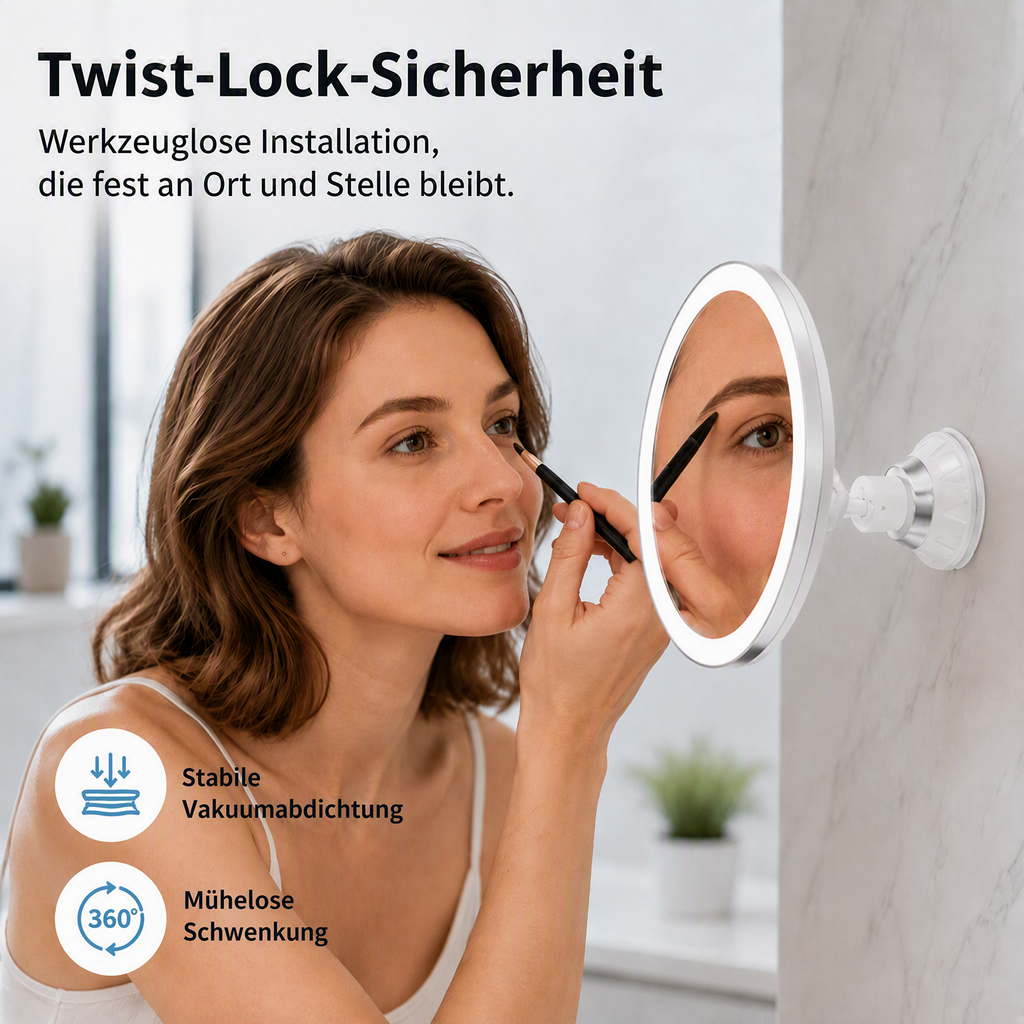 💄✨10‑fach vergrößernder Schminkspiegel｜LED‑Beleuchtung & Saugnapf‑Befestigung für perfektes Make‑up