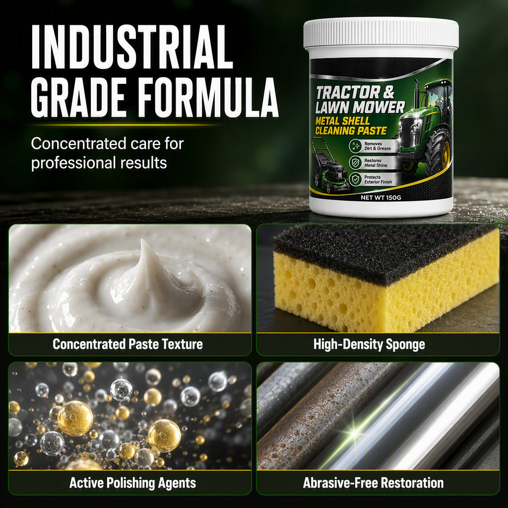 🚜 KAUFE 2, ERHALTE 1 GRATIS! 🧼 Hochleistungs-Reinigungspaste für Metall – Entfernt Rost, restauriert Oberflächen & kratzfrei – Ideal für Mäherdecks, Werkzeuge & Maschinen 💪