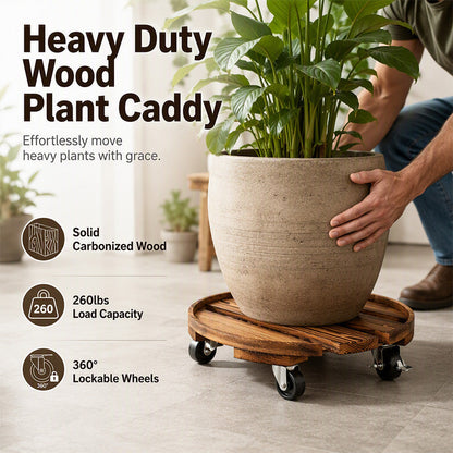 🌿 Runder Holz-Pflanzenroller mit Rädern – Mobiler Blumentopf-Untersetzer mit 360°-Schwenkrollen