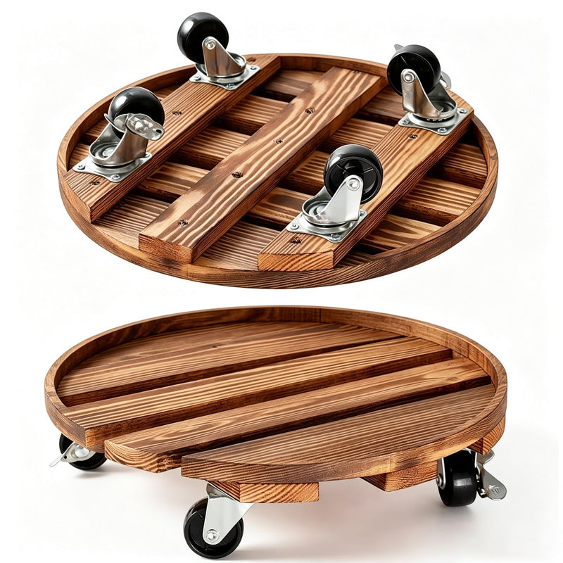 🌿 Runder Holz-Pflanzenroller mit Rädern – Mobiler Blumentopf-Untersetzer mit 360°-Schwenkrollen