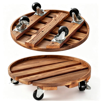 🌿 Runder Holz-Pflanzenroller mit Rädern – Mobiler Blumentopf-Untersetzer mit 360°-Schwenkrollen