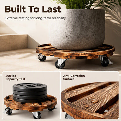 🌿 Runder Holz-Pflanzenroller mit Rädern – Mobiler Blumentopf-Untersetzer mit 360°-Schwenkrollen
