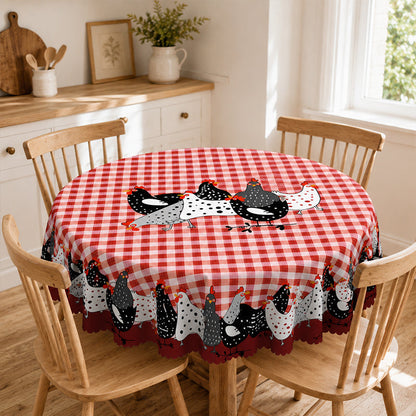 📢📢JETZT 50 % RABATT!! ⏰Tischdecke im Landhausstil mit rotem Karomuster & farbenfrohem Hahn-Print  🐓