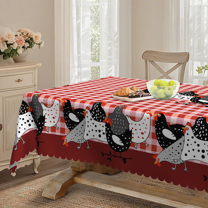 📢📢JETZT 50 % RABATT!! ⏰Tischdecke im Landhausstil mit rotem Karomuster & farbenfrohem Hahn-Print  🐓