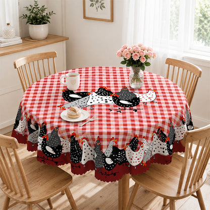 📢📢JETZT 50 % RABATT!! ⏰Tischdecke im Landhausstil mit rotem Karomuster & farbenfrohem Hahn-Print  🐓