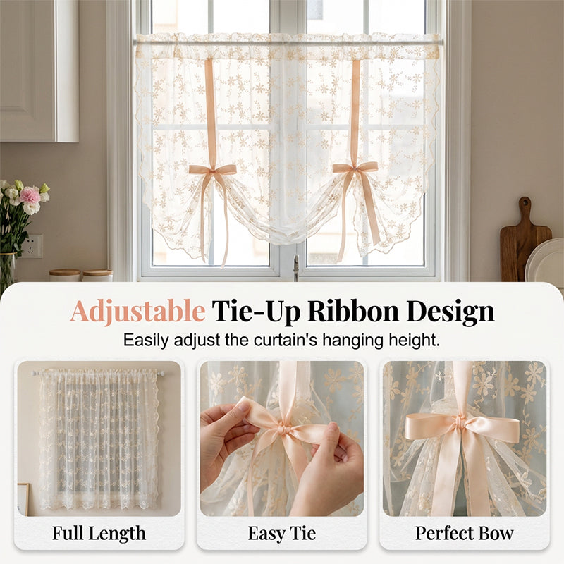 📢📢50% RABATT!! ⏰Bestickter Blumen-Raffvorhang aus Voile