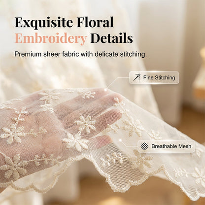 📢📢50% RABATT!! ⏰Bestickter Blumen-Raffvorhang aus Voile