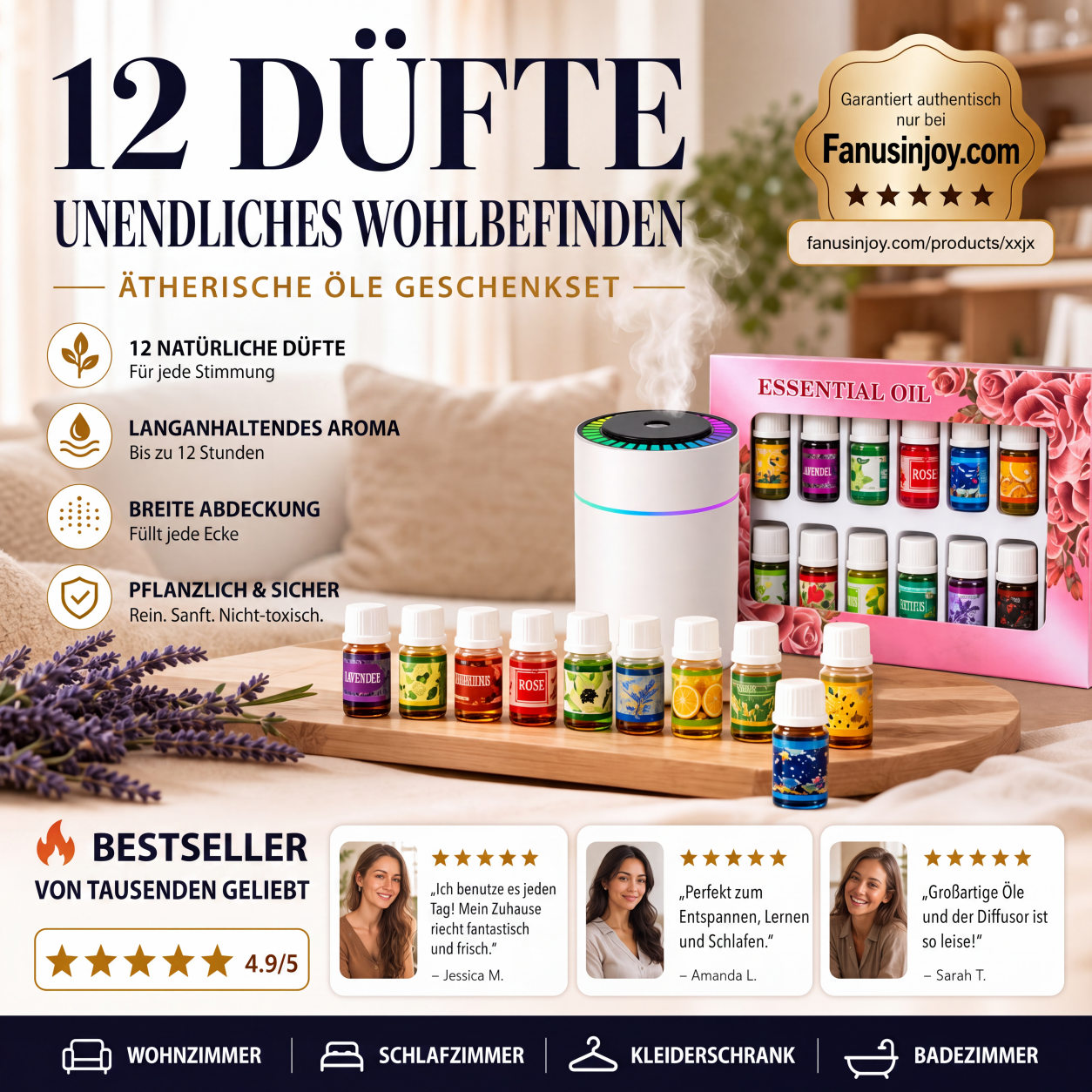 🎁🌺Der frische Duft hebt Ihre Stimmung! 🌷12er-Set wasserlösliche ätherische Öle