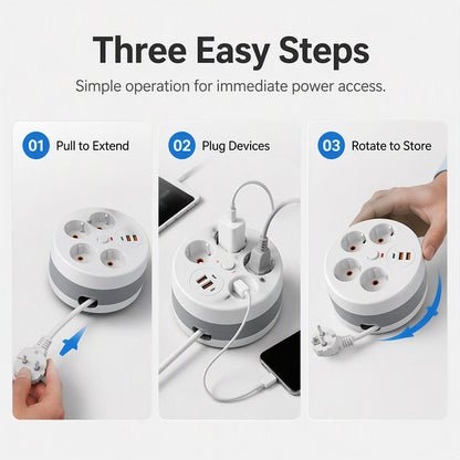 🔌 Limitierte Aktion – 50% RABATT! ⚡ Steckdosenleiste mit Kabelaufroller – 4-fach, USB-Anschlüsse & 2,8 m einziehbares Kabel – Perfekte Ordnung für Zuhause & Büro ✨
