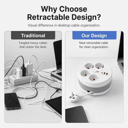 🔌 Limitierte Aktion – 50% RABATT! ⚡ Steckdosenleiste mit Kabelaufroller – 4-fach, USB-Anschlüsse & 2,8 m einziehbares Kabel – Perfekte Ordnung für Zuhause & Büro ✨