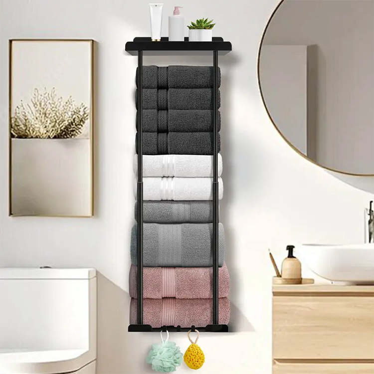 🛁 Ausziehbarer Badezimmer-Handtuchhalter – 38–75 cm höhenverstellbar, Kohlenstoffstahl, bohrerfreie Wandmontage