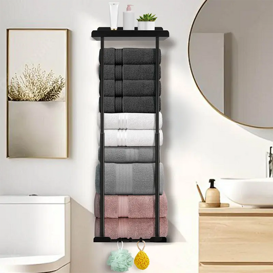 🛁 Ausziehbarer Badezimmer-Handtuchhalter – 38–75 cm höhenverstellbar, Kohlenstoffstahl, bohrerfreie Wandmontage