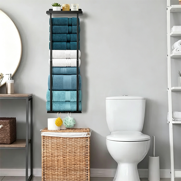 🛁 Ausziehbarer Badezimmer-Handtuchhalter – 38–75 cm höhenverstellbar, Kohlenstoffstahl, bohrerfreie Wandmontage