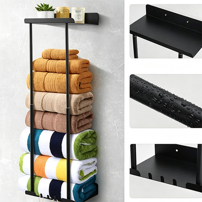 🛁 Ausziehbarer Badezimmer-Handtuchhalter – 38–75 cm höhenverstellbar, Kohlenstoffstahl, bohrerfreie Wandmontage