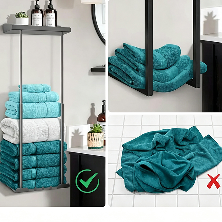 🛁 Ausziehbarer Badezimmer-Handtuchhalter – 38–75 cm höhenverstellbar, Kohlenstoffstahl, bohrerfreie Wandmontage