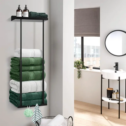 🛁 Ausziehbarer Badezimmer-Handtuchhalter – 38–75 cm höhenverstellbar, Kohlenstoffstahl, bohrerfreie Wandmontage