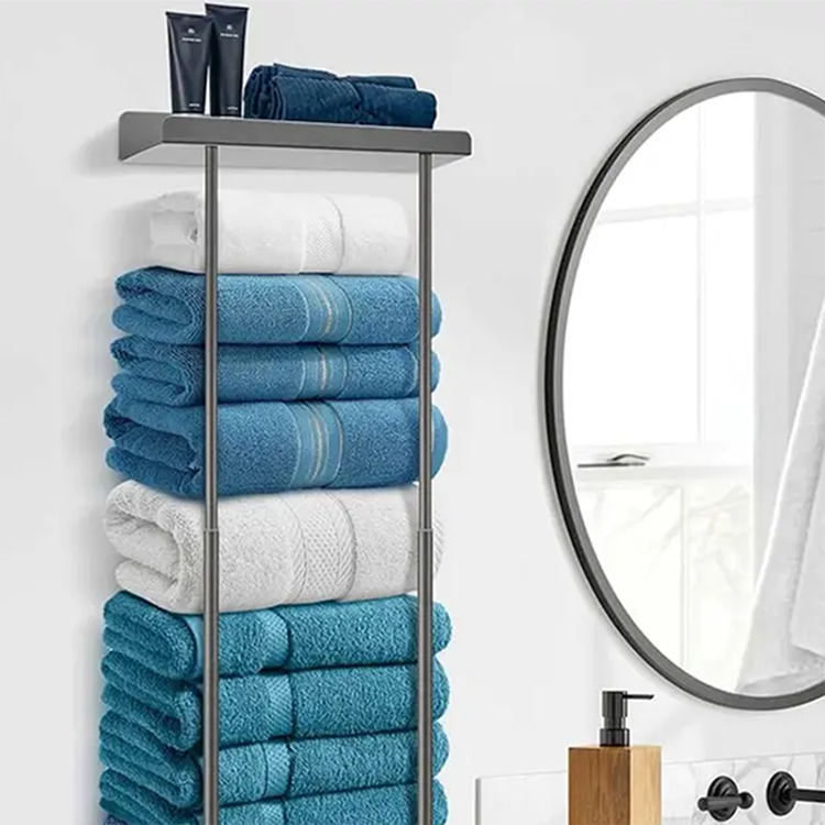 🛁 Ausziehbarer Badezimmer-Handtuchhalter – 38–75 cm höhenverstellbar, Kohlenstoffstahl, bohrerfreie Wandmontage