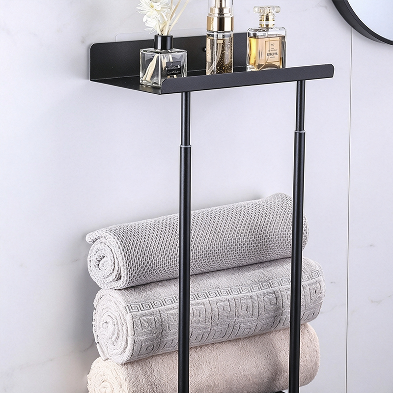 🛁 Ausziehbarer Badezimmer-Handtuchhalter – 38–75 cm höhenverstellbar, Kohlenstoffstahl, bohrerfreie Wandmontage