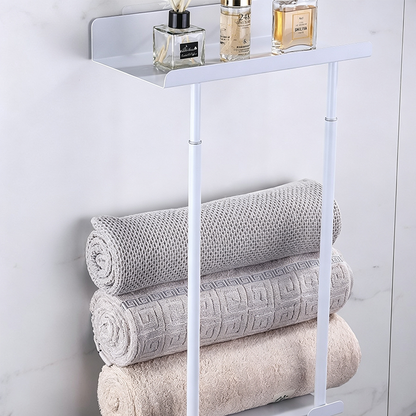 🛁 Ausziehbarer Badezimmer-Handtuchhalter – 38–75 cm höhenverstellbar, Kohlenstoffstahl, bohrerfreie Wandmontage