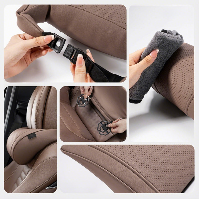 💥 50% Rabatt! 🚗 Ergonomische Nackenstütze – 3D-Kontur, Memory-Schaum, PU-Leder. Atmungsaktive Rautensteppung. 6 Farben. Kopfstütze, Lendenkissen oder Set 🛡️