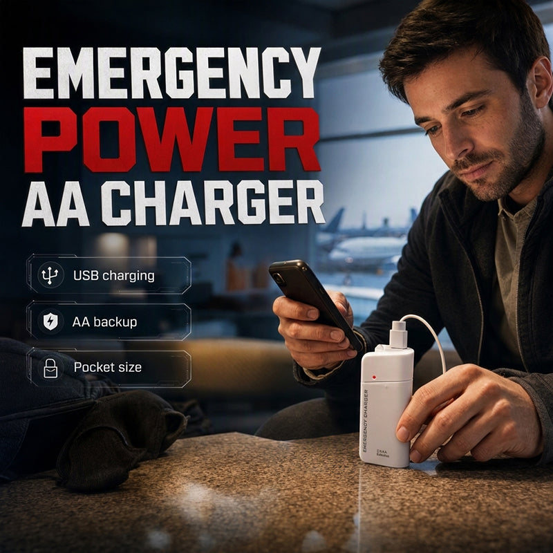 ✨50% Rabatt✨🔋 Tragbares Notfall-Handyladegerät mit AA-Batteriebetrieb und LED-Taschenlampe