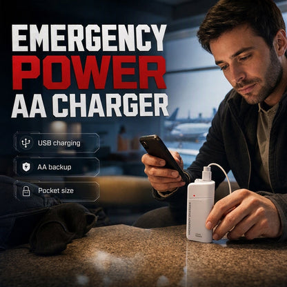 ✨50% Rabatt✨🔋 Tragbares Notfall-Handyladegerät mit AA-Batteriebetrieb und LED-Taschenlampe