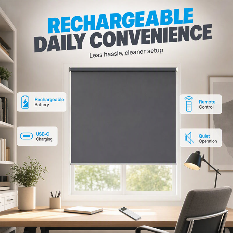 🌑 50% RABATT! 🔋 Elektrisches Verdunkelungsrollo mit Akku – 📱Wiederaufladbar, höhenverstellbar & einfach zu montieren – Ideal für Büro, Balkon & Zuhause 🌙