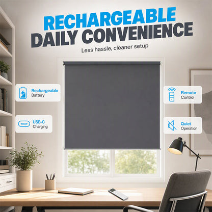 🌑 50% RABATT! 🔋 Elektrisches Verdunkelungsrollo mit Akku – 📱Wiederaufladbar, höhenverstellbar & einfach zu montieren – Ideal für Büro, Balkon & Zuhause 🌙