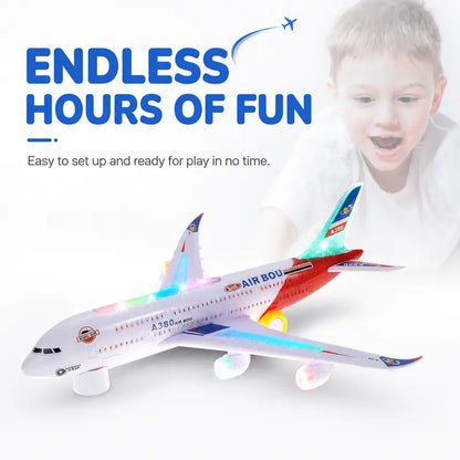 ✈️ JETZT 50% RABATT! 🎵 Elektrisches Modellflugzeug – Bump-and-Go, LED-Lichter & realistische Sounds – Für Kleinkinder ab 3+ 🛩️