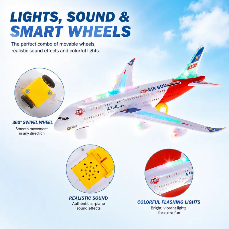 ✈️ JETZT 50% RABATT! 🎵 Elektrisches Modellflugzeug – Bump-and-Go, LED-Lichter & realistische Sounds – Für Kleinkinder ab 3+ 🛩️