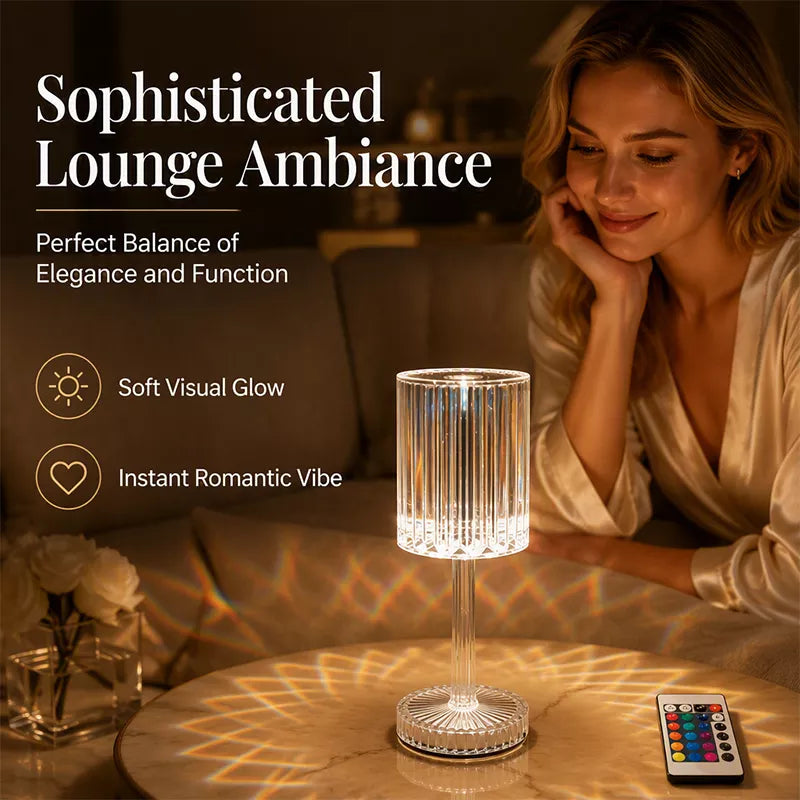 Tischlampe aus Acryl in Kristallrosa mit Touch-Funktion