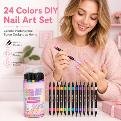 💅 24 Farben, 2 Spitzen, unendlich viele Designs! – Nail-Art-Stifte mit Doppelspitze – kreativ, in Salonqualität & einfach für DIY zu Hause ✨💥