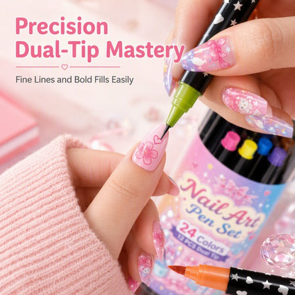 💅 24 Farben, 2 Spitzen, unendlich viele Designs! – Nail-Art-Stifte mit Doppelspitze – kreativ, in Salonqualität & einfach für DIY zu Hause ✨💥