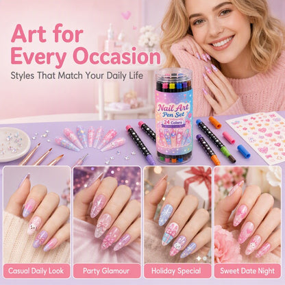 💅 24 Farben, 2 Spitzen, unendlich viele Designs! – Nail-Art-Stifte mit Doppelspitze – kreativ, in Salonqualität & einfach für DIY zu Hause ✨💥