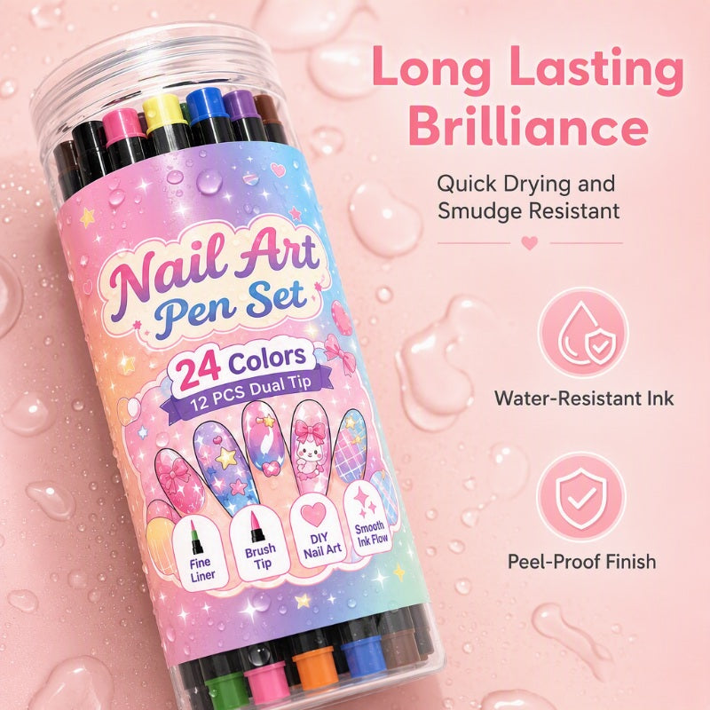 💅 24 Farben, 2 Spitzen, unendlich viele Designs! – Nail-Art-Stifte mit Doppelspitze – kreativ, in Salonqualität & einfach für DIY zu Hause ✨💥