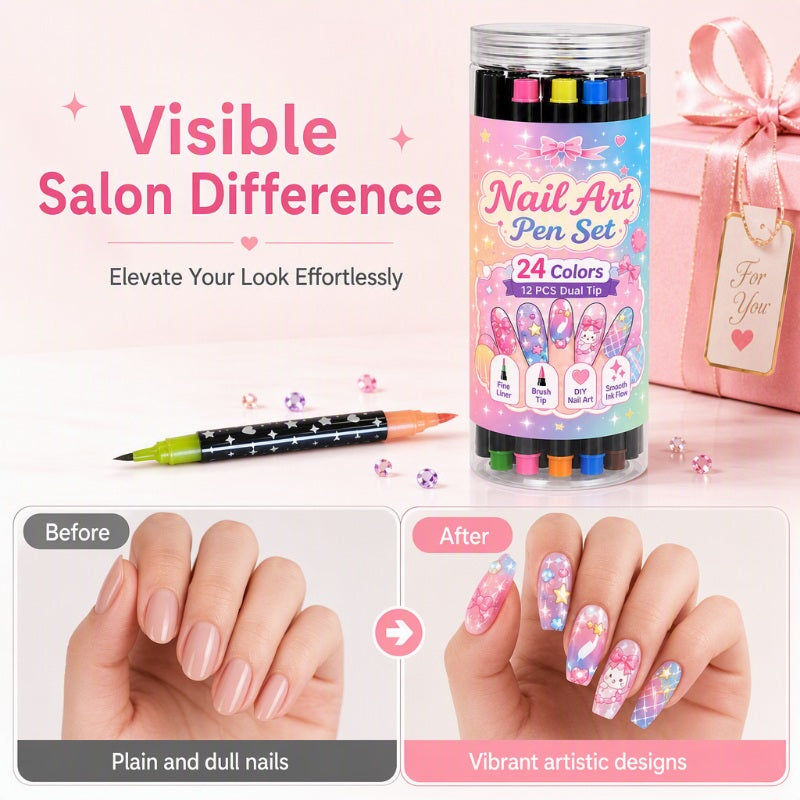 💅 24 Farben, 2 Spitzen, unendlich viele Designs! – Nail-Art-Stifte mit Doppelspitze – kreativ, in Salonqualität & einfach für DIY zu Hause ✨💥