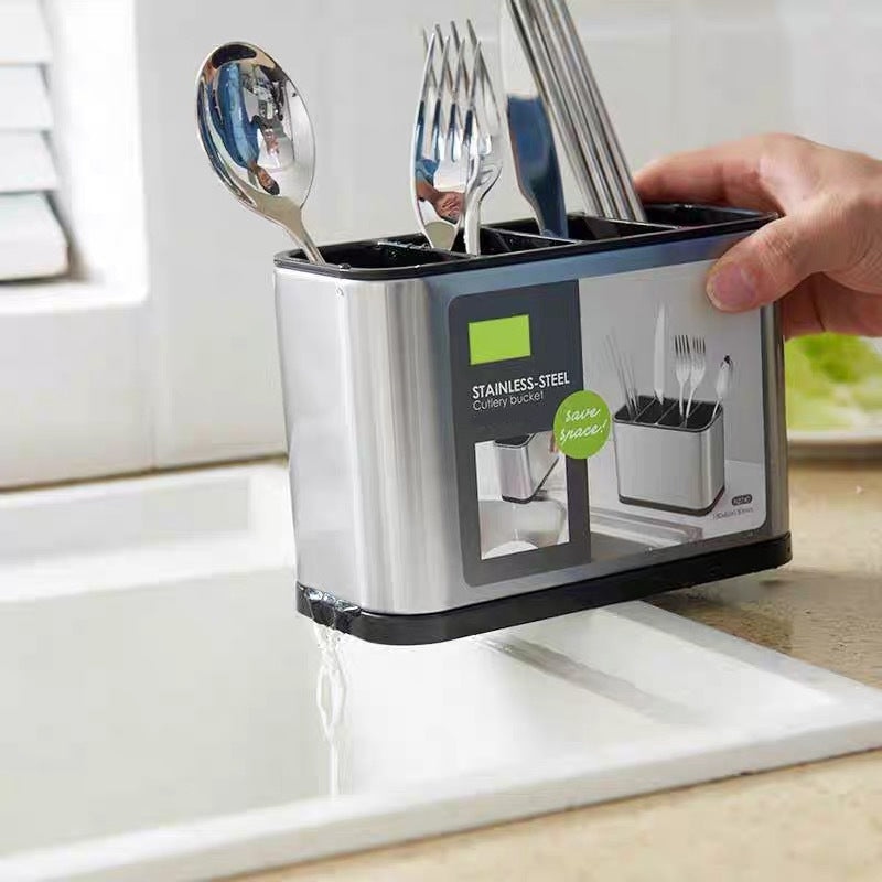 🍴 NUR FÜR KURZE ZEIT 50 % RABATT! ⚡ Platzsparender Edelstahl-Küchenutensilienhalter – Ordentlich, mit Abfluss, Kompakt ✨