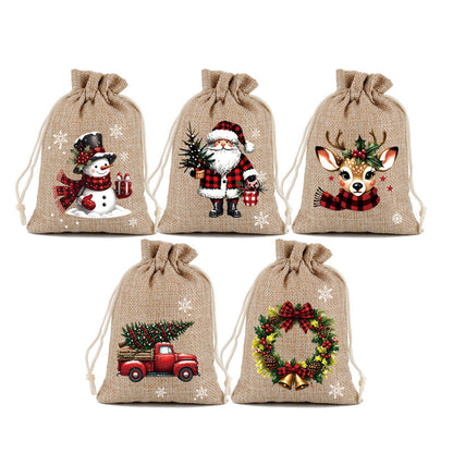 🎄 50% RABATT! 🎁Weihnachtliche Geschenksäckchen aus Polyester mit Kordelzug, 5Stück