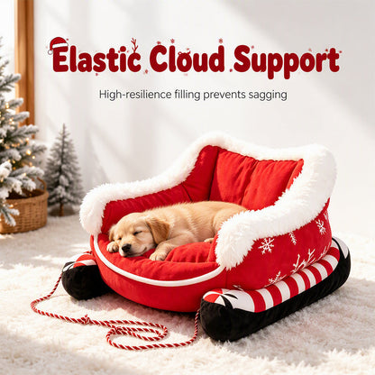 🎄 50% Rabatt!🐶🐱 Weihnachtsschlitten-Haustierbett mit abnehmbarem Kissen – festlich & kuschelig