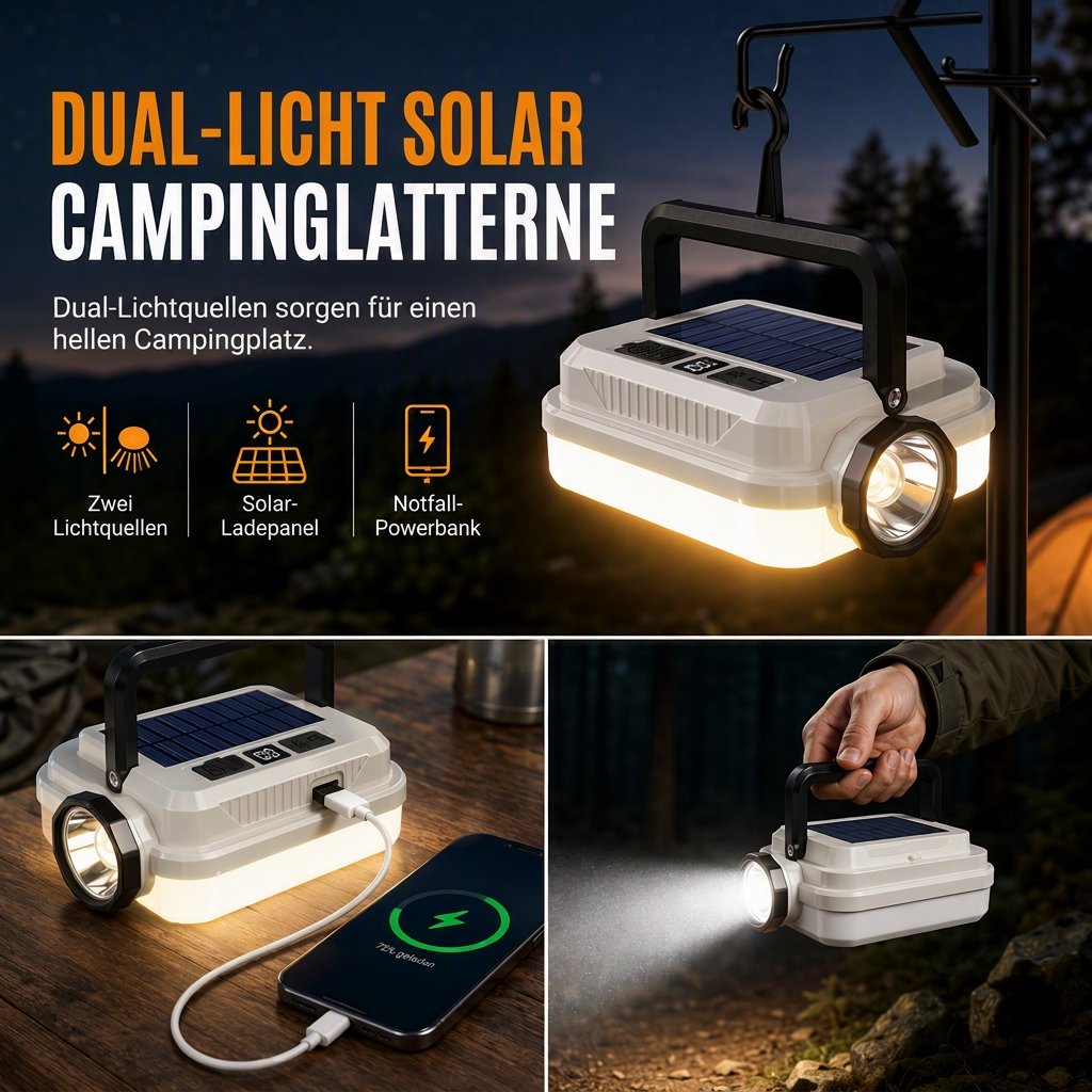 📢📢40% RABATT !!⏰Solar wiederaufladbare LED-Campinglampe, multifunktionale Handarbeitsleuchte mit langer Akkulaufzeit für Outdoor-Notfälle