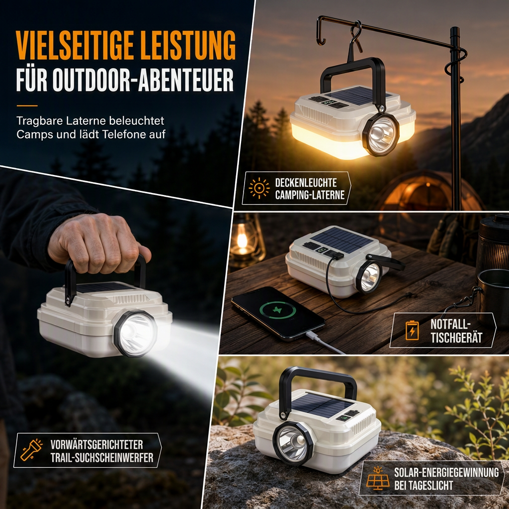 📢📢40% RABATT !!⏰Solar wiederaufladbare LED-Campinglampe, multifunktionale Handarbeitsleuchte mit langer Akkulaufzeit für Outdoor-Notfälle